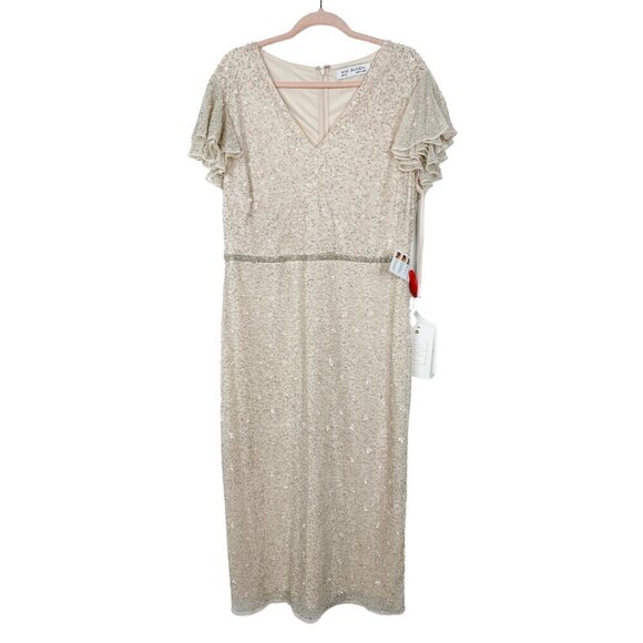 NWT Mac Duggal Floral Embellished Sequin Beaded Dress Oyster 14 #8587 - Picture 3 of 8